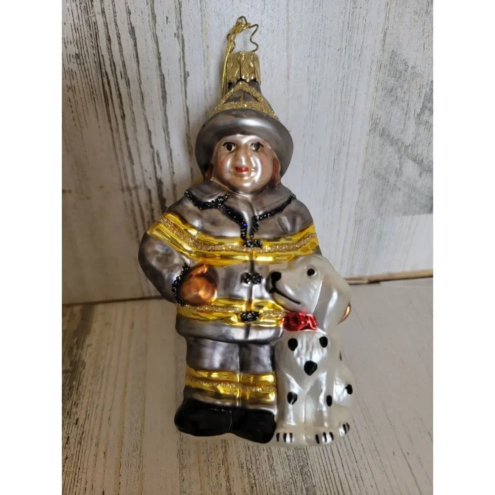 Inge‎ heirloom firefighter Dalmatian blown glass ornament Xmas